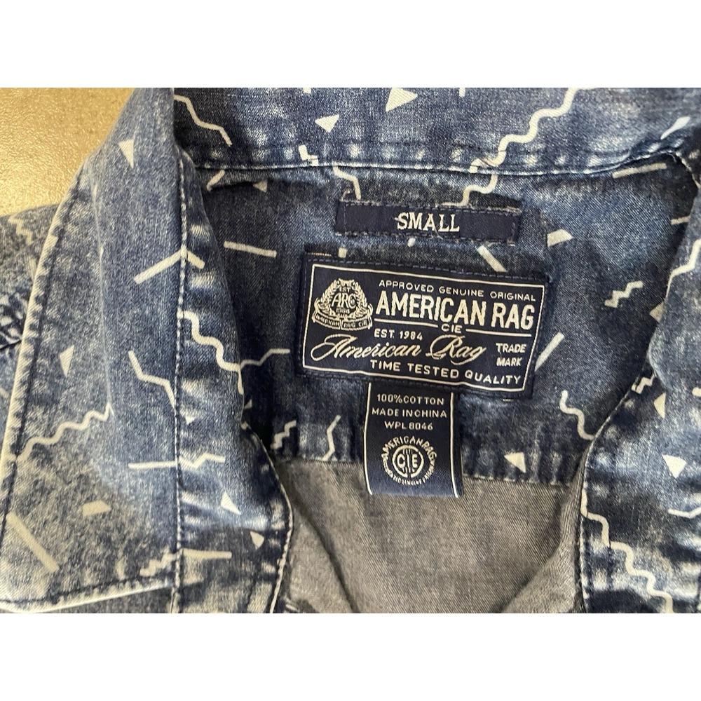 American Rag Mens Sz S Popular Denim Aztec Long Sleeve Shirt Blue Pattern Button - Picture 3 of 7